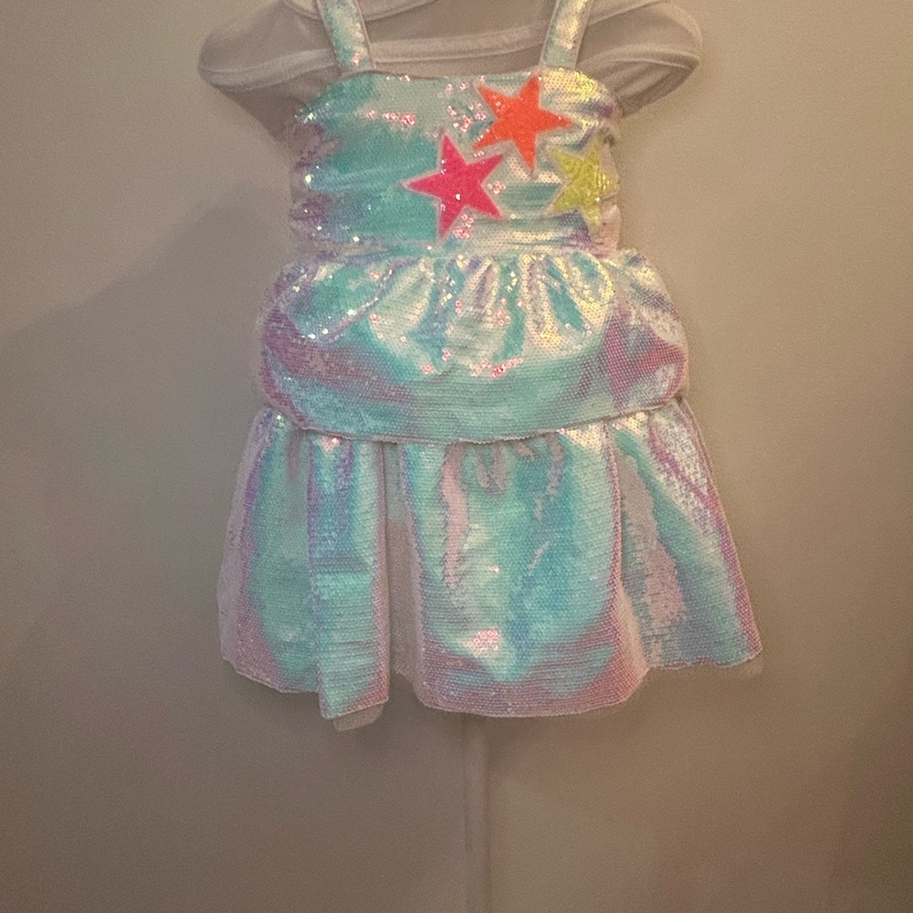Lola + The Boys Shimmering Star Dress - Blue and Pink